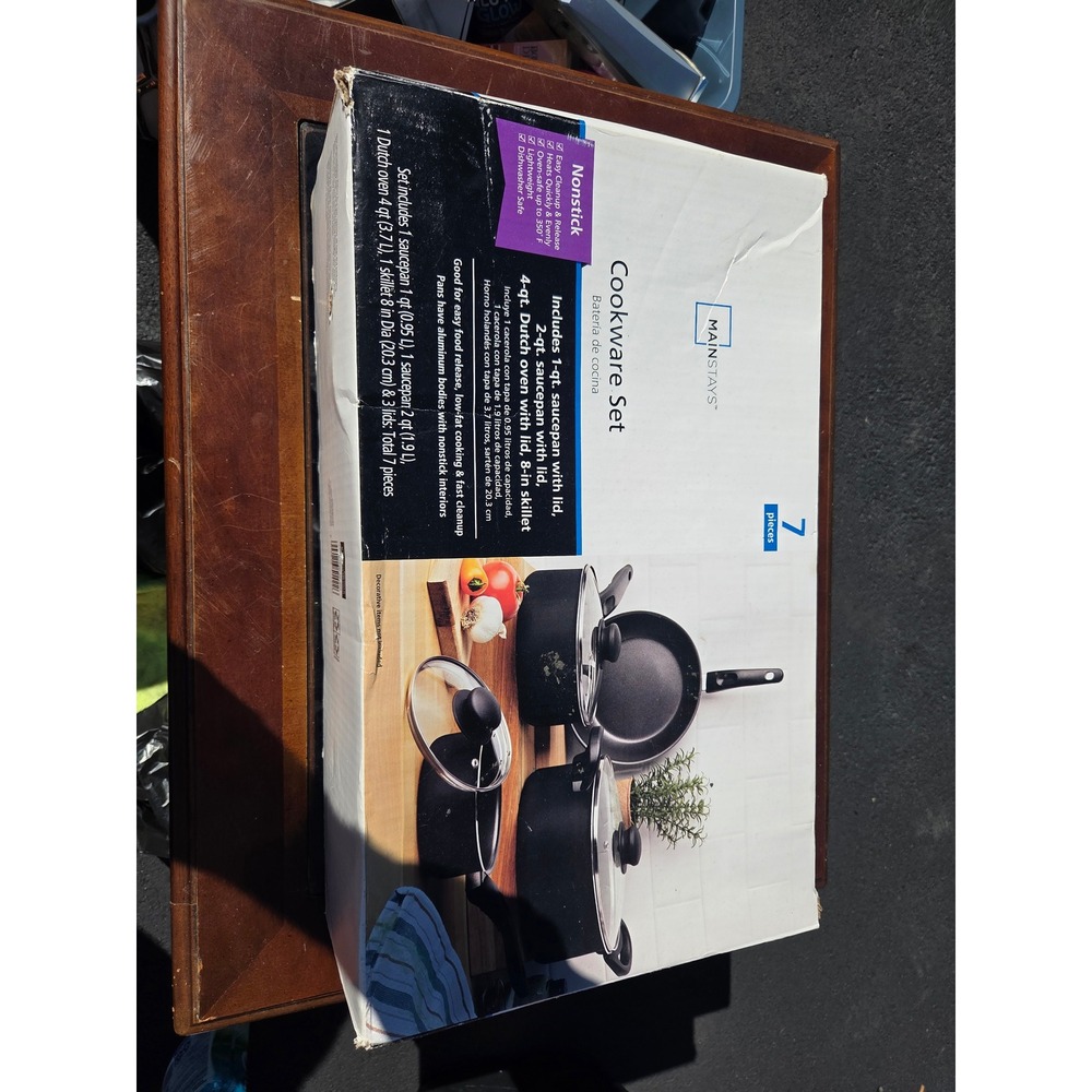 Mainstays 7 Piece Nonstick Cookware Set Black Aluminum Pots and Pans New